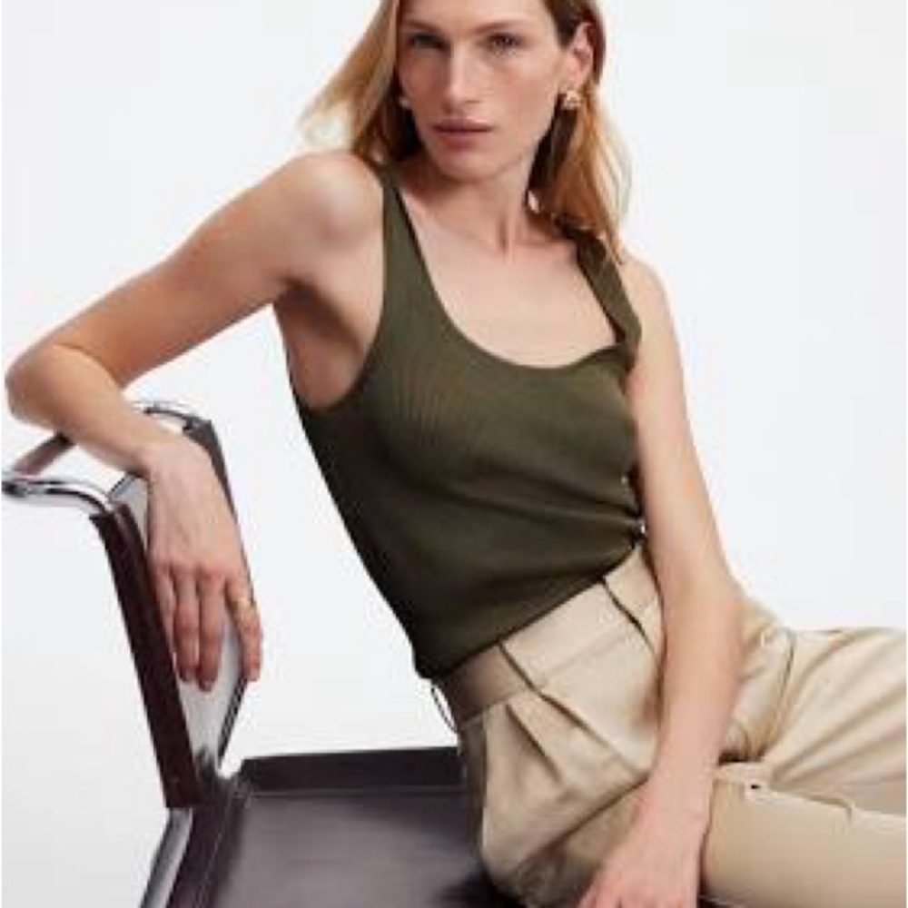 Madewell Green Ribbed Sleeveless Tank Top